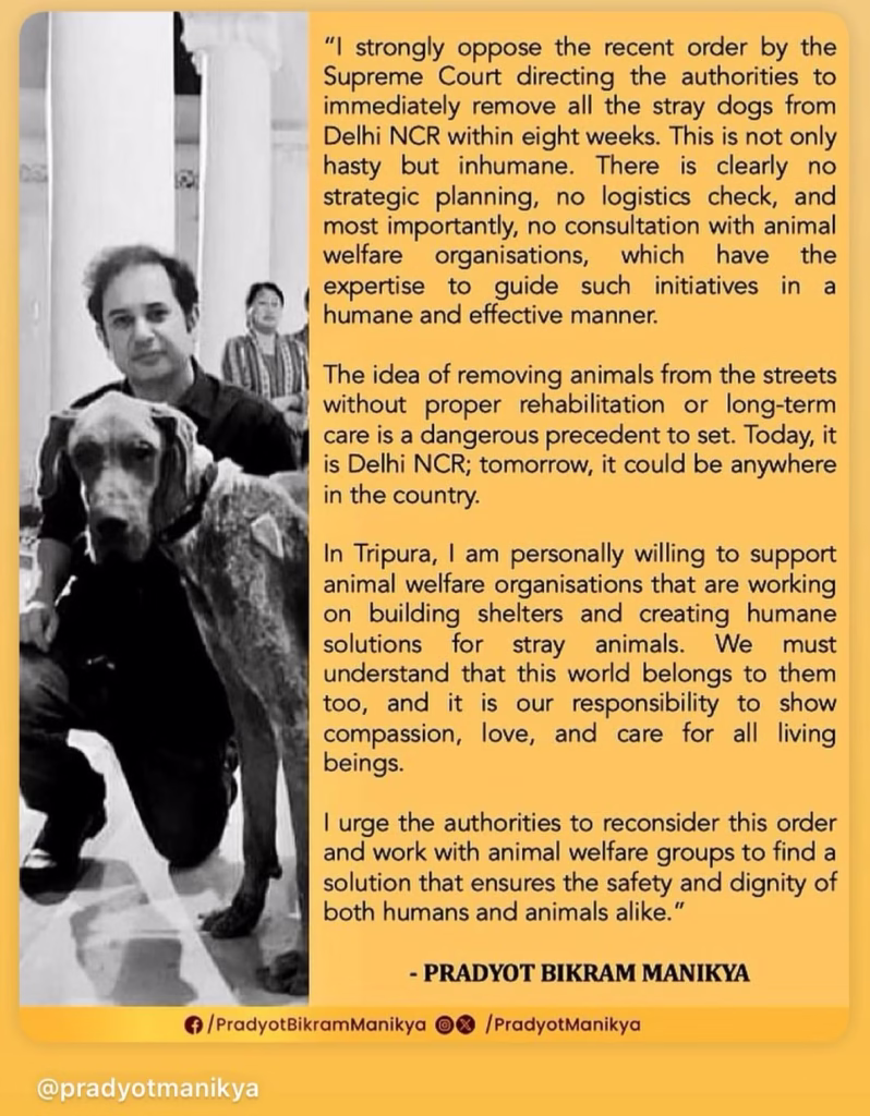 Tripura Royal Scion Pradyot Manikya Opposes Supreme Court Order on Delhi Stray Dogs 4 532121863 1289691122545949 5264540238733210212 n 1