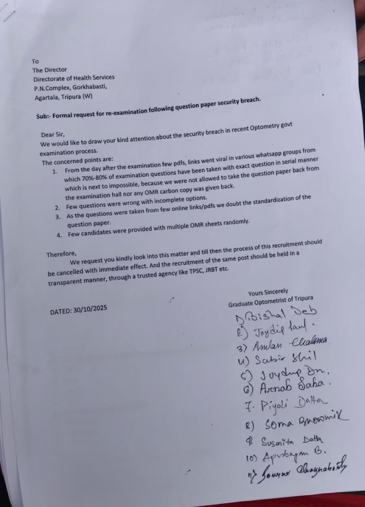 Candidates Demand Cancellation of Optometry Exam, Alleging Paper Leak - Seek Re-Examination Under TPSC or JRBT 2 08ec6762 d561 4dcd 896c 2c1e466160e6