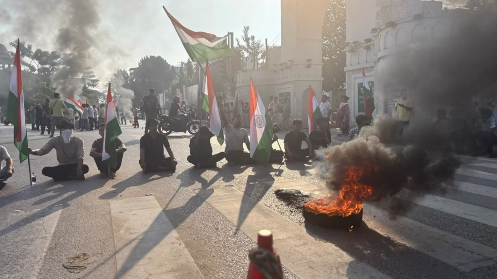 Tripura Civil Society’s 24-Hour Statewide Strike: Protesters Light Fires at North Gate, MLA Ranjit Debbarma Joins Demonstration 2 img 3980