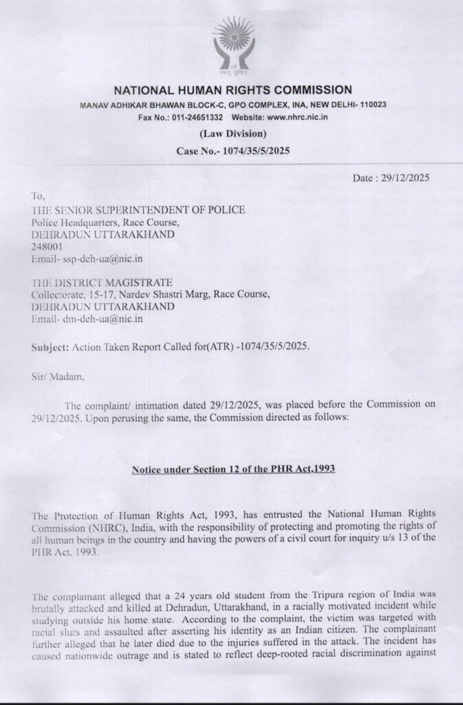 NHRC Seeks Action Taken Report in Dehradun Killing of Tripura Student, Flags Possible Racial Motive 2 img 1737