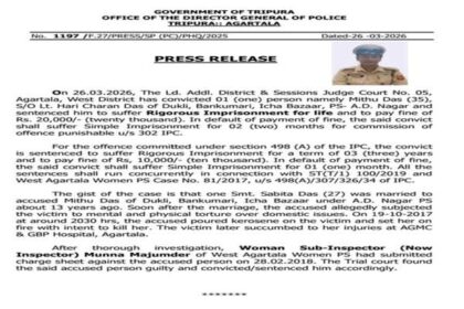 agartala court hands life sentence to man for murder of wife