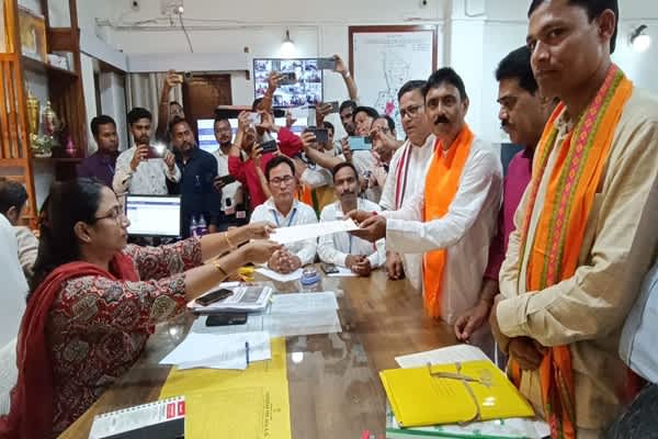 dharmanagar by poll bjp candidate jahar chakraborty files nomination amid massive show of strength