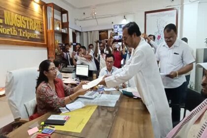 dharmanagar by poll congress candidate chayan bhattacharjee files nomination amid grand rally