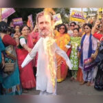bjp holds protest march in city burn effigies of rahul gandhi