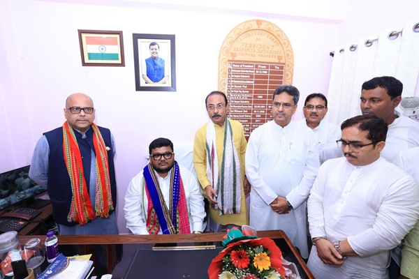 abhishek debroy takes charge as tripura bjp president cm manik saha expresses confidence