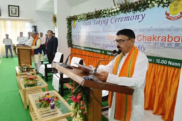 jahar chakraborti sworn in as dharmanagar mla bjp strengthens assembly hold