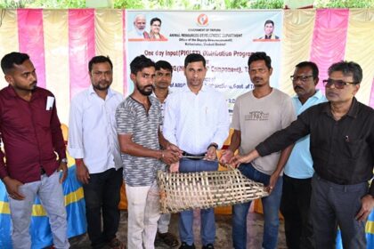 minister sudhangshu das launches piglet distribution program in unakoti district