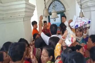 traditional mangalchandi puja draws devotees at ujjayanta palace