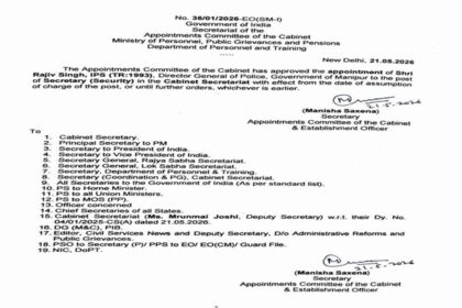 tripura cadre ips rajiv singh named secretary security in cabinet secretariat
