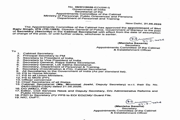 tripura cadre ips rajiv singh named secretary security in cabinet secretariat