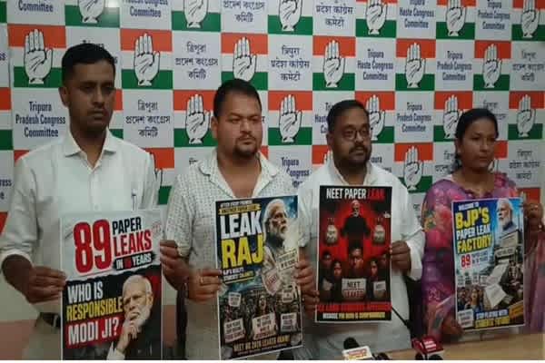 tripura youth congress slams centre over neet ug paper leak