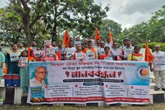 human chain in agartala computer teachers push for job security ict reform