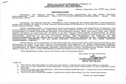pradeep kumar chakravarty appointed as tripuras new state election commissioner