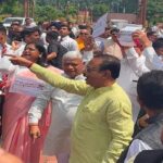 rajya sabha mp rajib bhattacharjee joins parliament protest against congress demonstration
