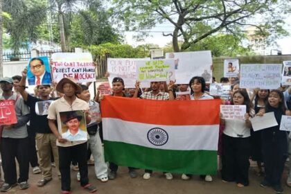 students continue protest in agartala demanding resignation of union education minister