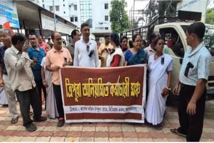 tripuras irregular employees mark black day to demand regularization and equal pay