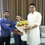 biplab felicitates asmita dey tripuras first commonwealth gold medalist in judo