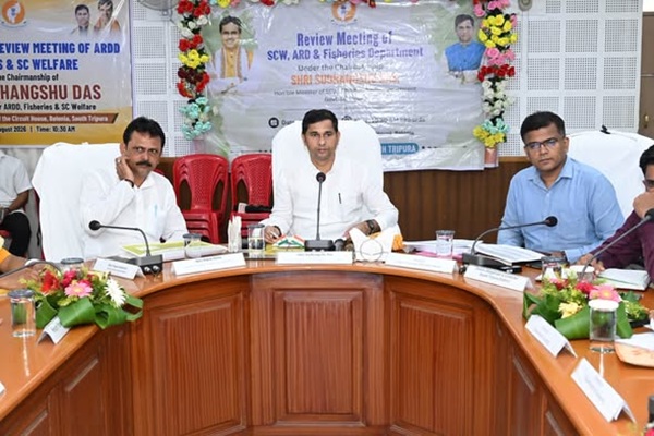 minister sudhangshu das chairs district level review in south tripura stresses timely implementation of welfare projects