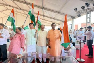 mp rajib bhattacharjee joins national har ghar tiranga rally in new delhi