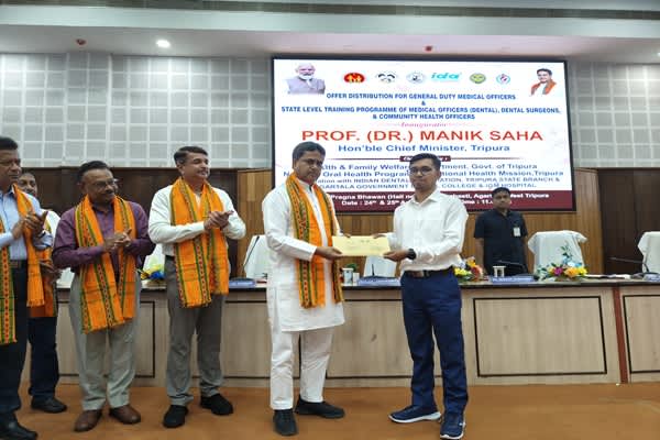 tripura cm manik saha stresses stronger healthcare system hands appointment offers to new doctors