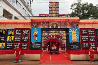 tripura prantik clubs durga puja carries anti tobacco message natural decor to draw visitors