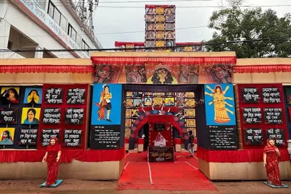 tripura prantik clubs durga puja carries anti tobacco message natural decor to draw visitors