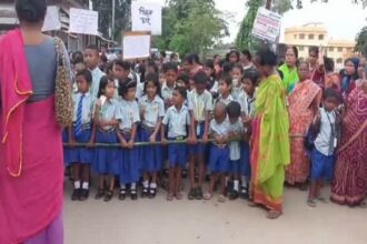 tripura teacher shortage sparks protest in kanchanbari parents students lock school gate
