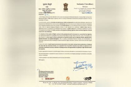 withdrawal reduction of several flights from mbb airport tripura minister writes to union civil aviation minister