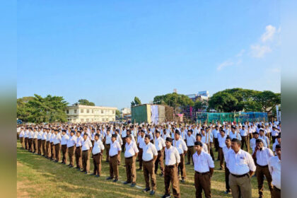 rss organises route marches in eight tripura districts on mahalaya
